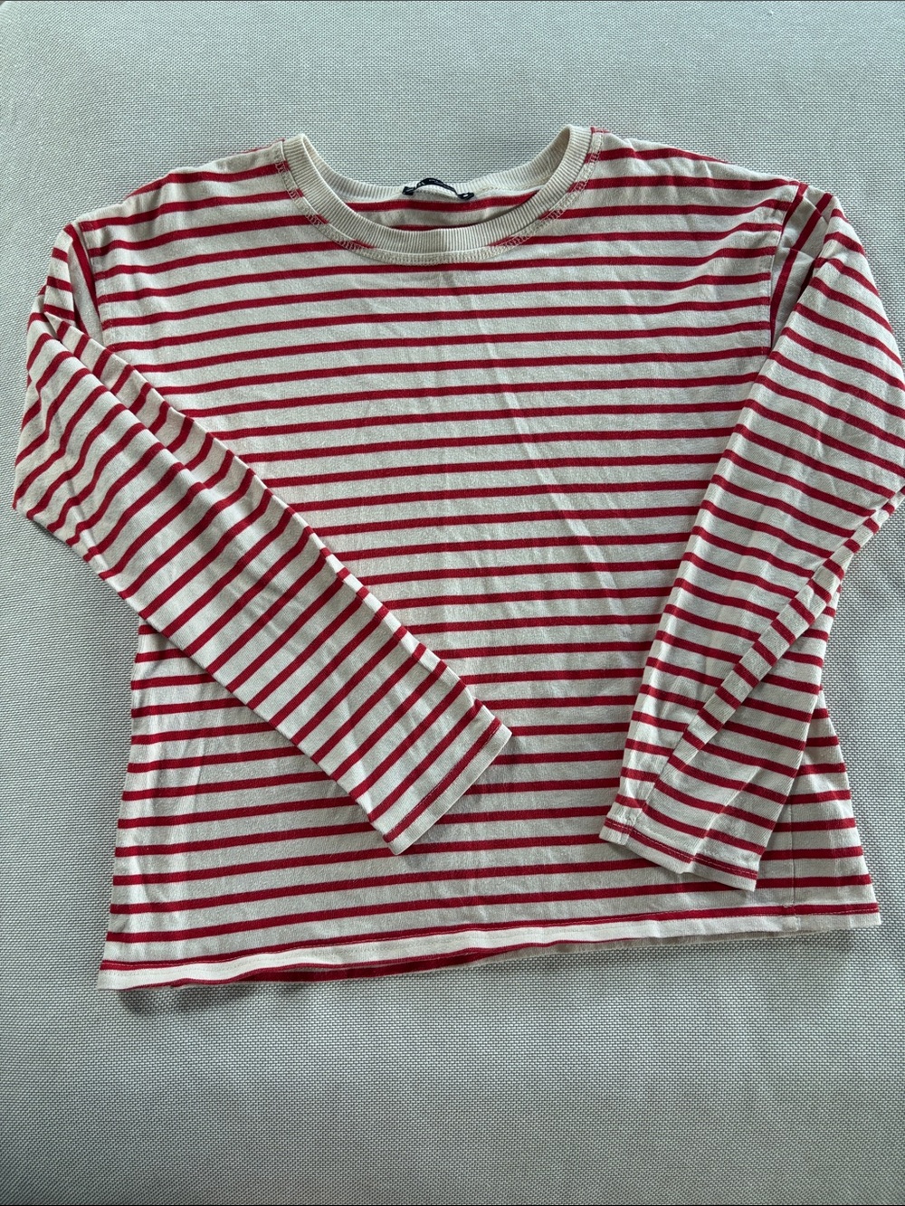 Zara Cream Crewneck Top with Red Stripes